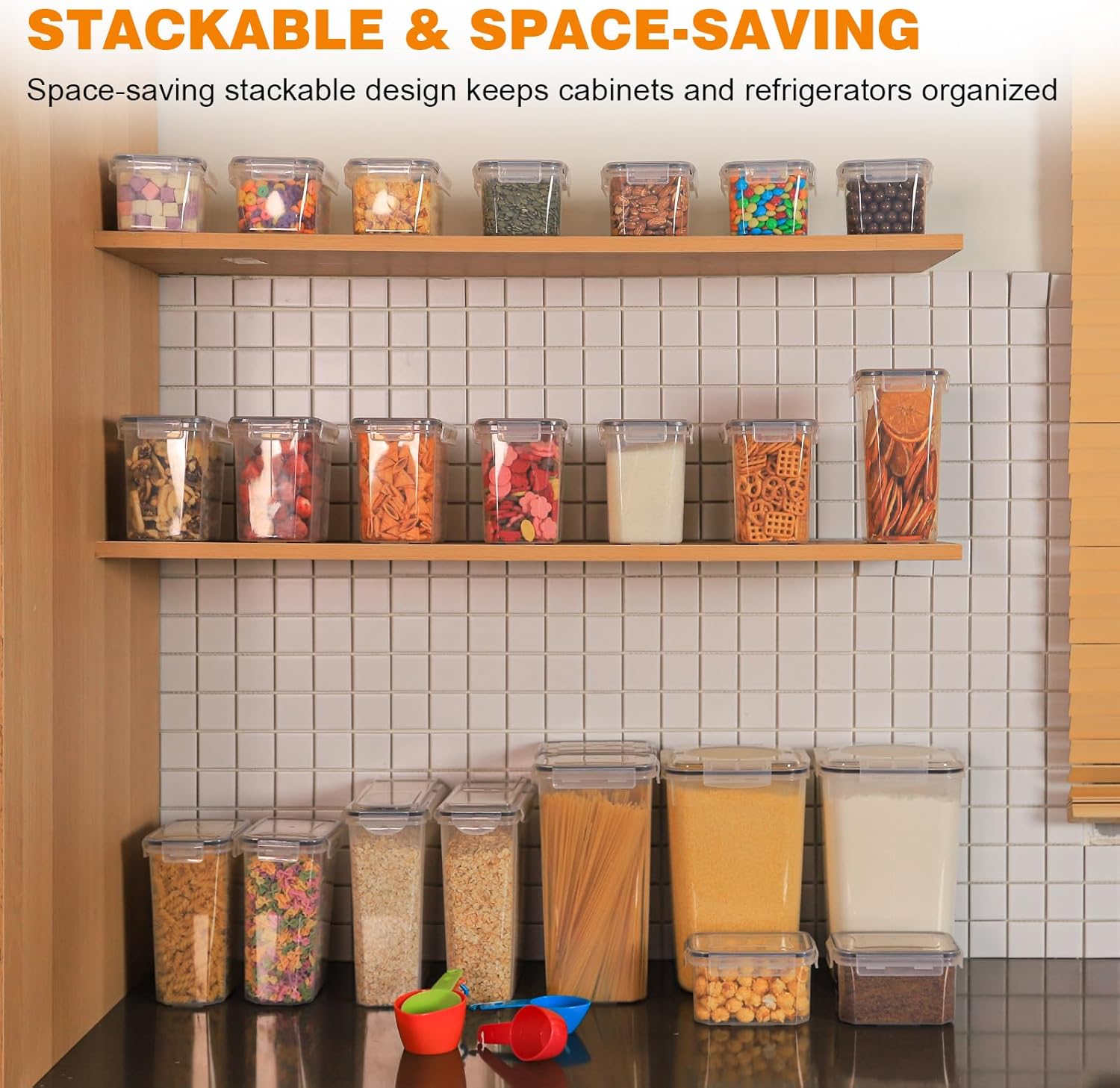 Romswi Airtight Food Storage Containers with Lids,24Pcs Pantry Organizers and Storage,BPA Free Cereal Containers Storage with 27 Labels and 4 Spoons,for Rice,Flour,Sugar and Noodles - Image 9