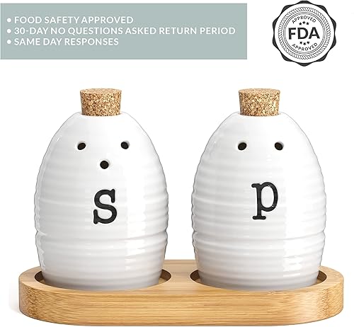Miniatura 7 de Barnyard Designs Farmhouse - Juego de saleros y pimenteros con soporte, saleros y pimenteros de cerámica únicos, saleros y pimenteros vintage,