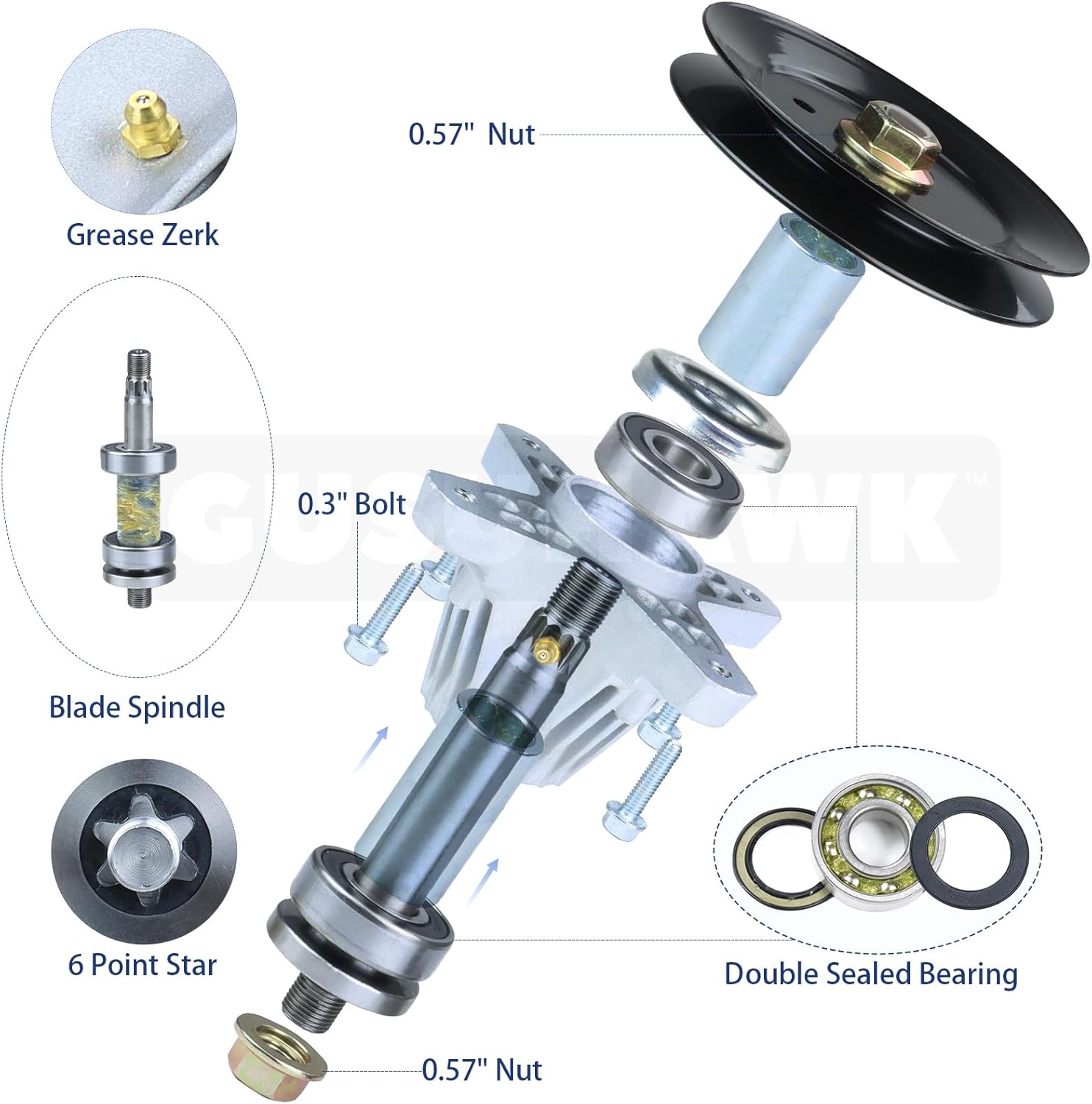 2 Pack Pre-Greased 918-06977A Spindle Assembly with 954-05022A Belt Replaces 918-06977 for Cub Cadet XT1-LT46 Efi Fab, XT1-LT46 KH, XT2-LT46 Efi Fab, XT2-LX46 Fab, Craftsman T8200 Tractors