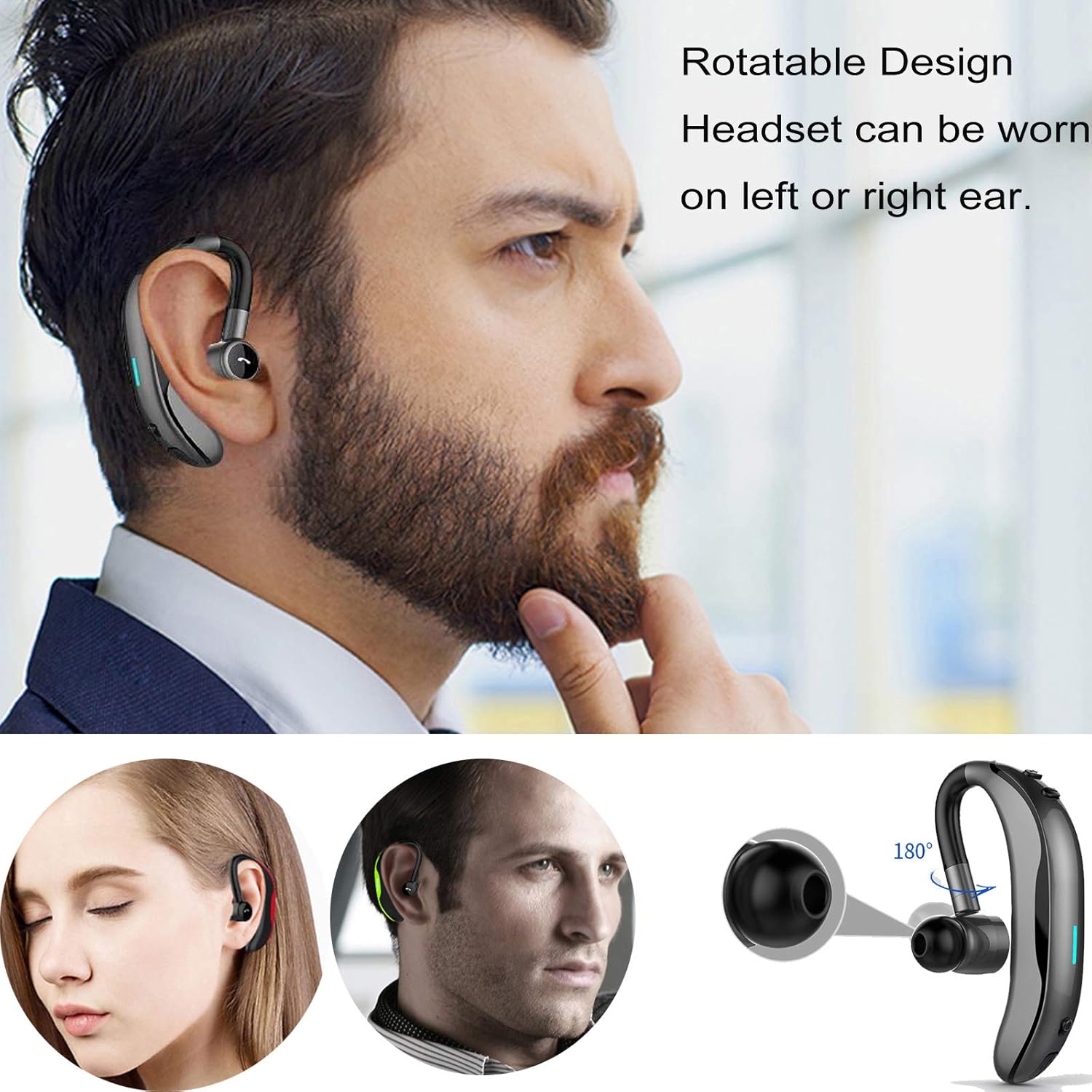 Wireless Headset Earpiece Headphone Handsfree Call Earpiece Noise Cancelling Earbud Headsets Long Standby Time Earphone Compatible with Smart Cell Phones Trucker Car Driver Business Office Men Women - Image 2
