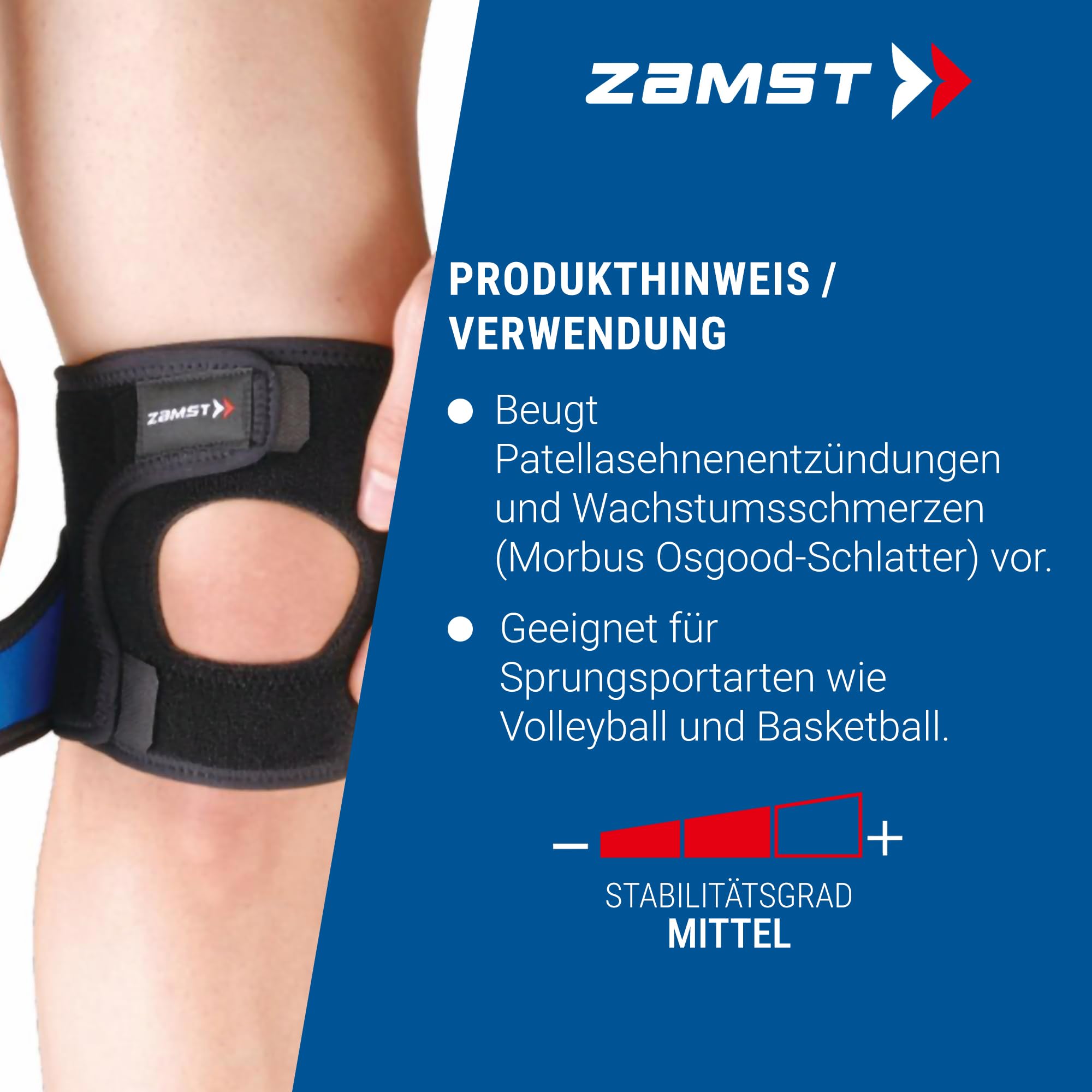 Zamst JK-1 Kniebandage - Optimierte Patellasehnenbandage - Kompressions-Bandage Knie - Ideal für Basketball, Volleyball, Fußball und Sprungsportarten