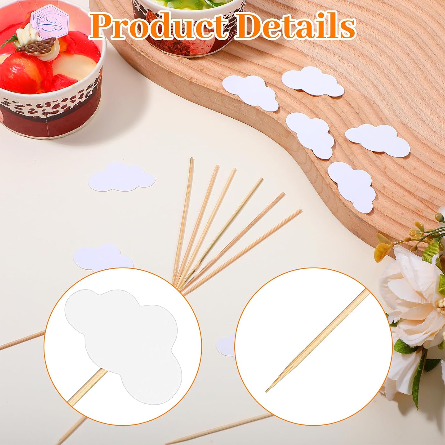 Andibro 48 Pack White Cloud Cupcake Toppers, Cloud Cake Topper Cloud Decorations Birthday Wedding Party Cake Decorations Supplies White