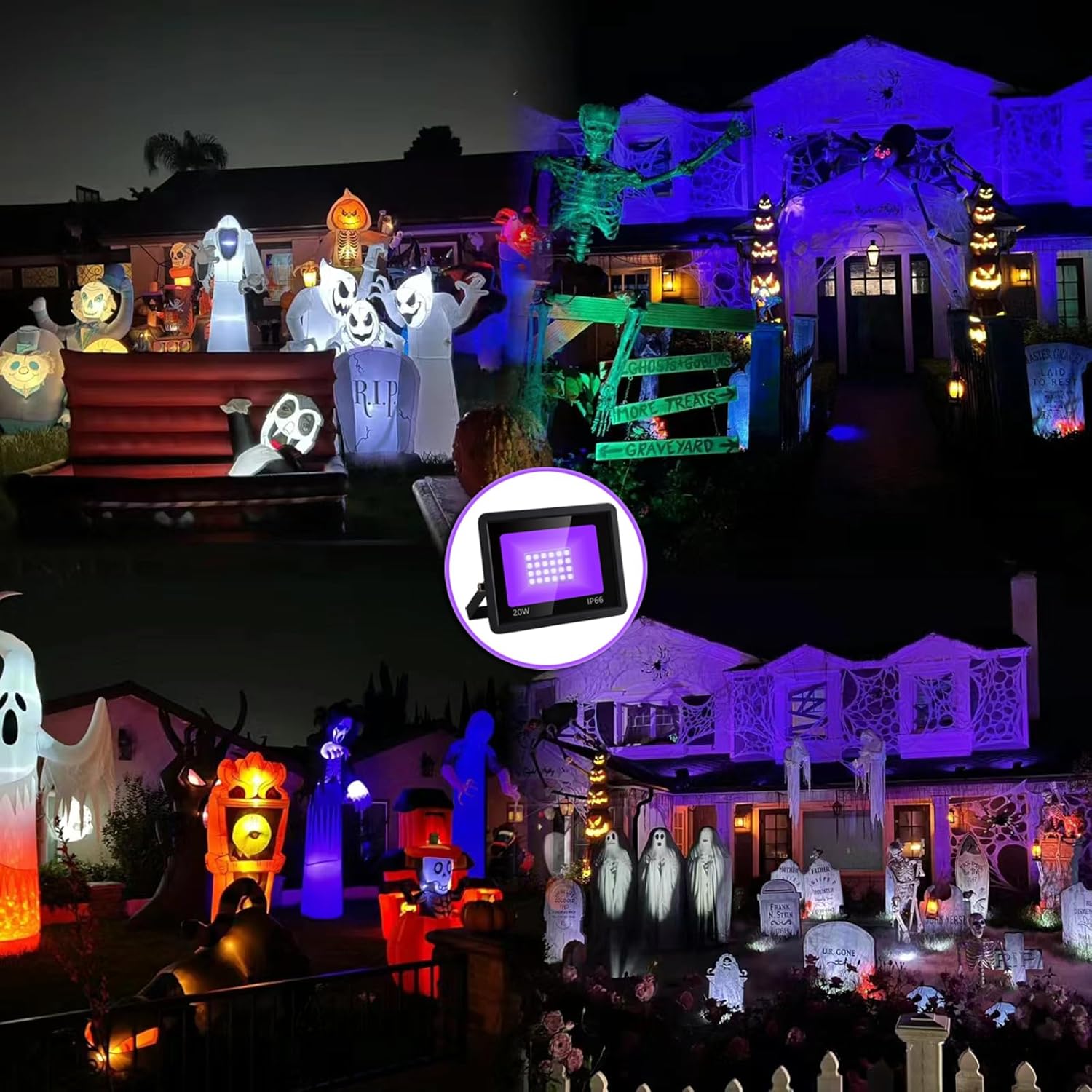 2 Pack 20W Black Light, floodlight Black Light, 1.5m Power Plug with Switch, Suitable for Parties, Halloween Bars, Decorative Stages, Outdoor UV Light IP66 Waterproof (2)