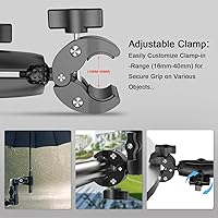 Vista 4 de Soporte de cámara de doble abrazadera: soporte universal para carritos de golf, abrazadera de paraguas, escritorio, cochecitos, vagones, estudio