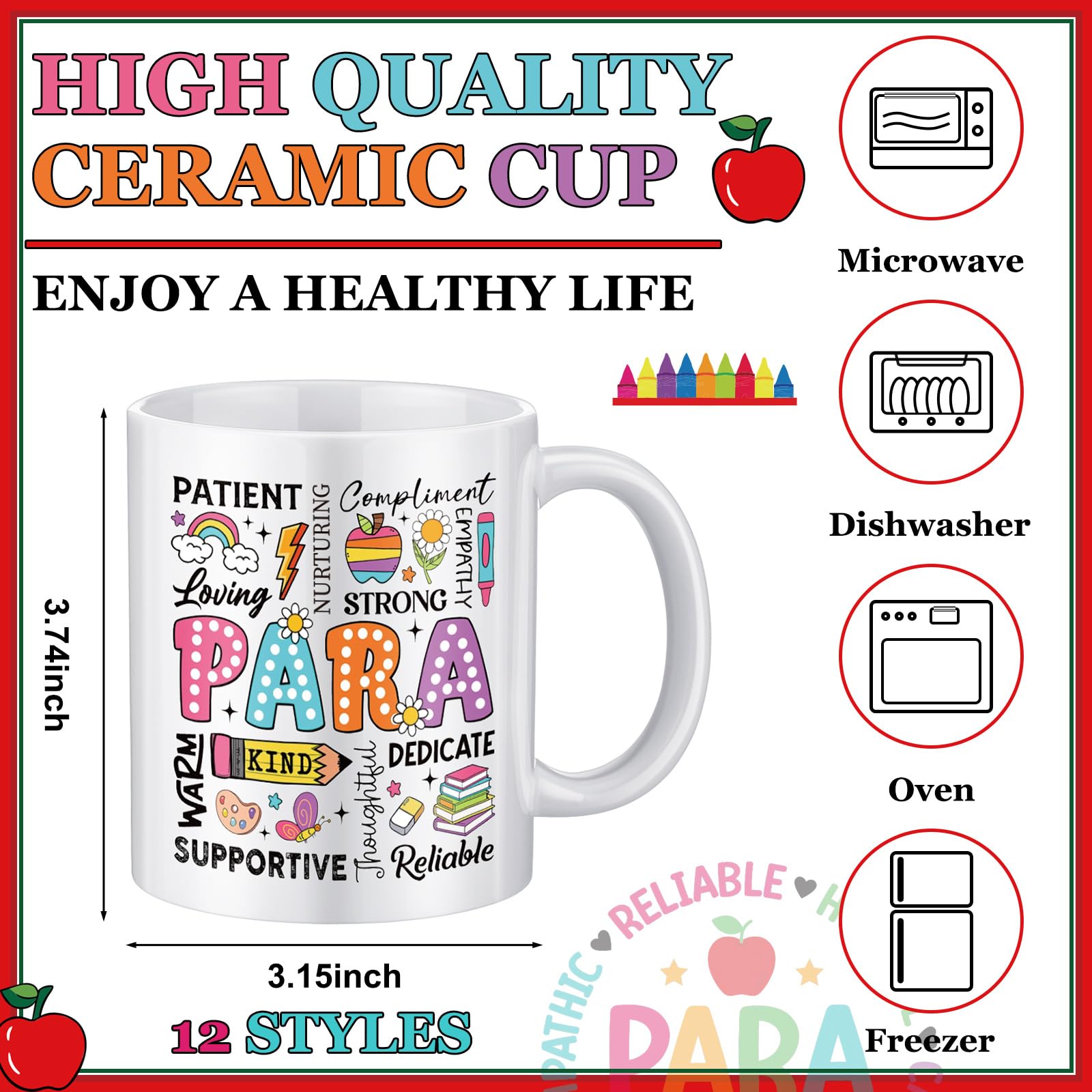 Didaey 12 Pcs Teacher Gifts Mugs Bulk, End of Year Gift for Teacher Para Paraprofessional Mug 12 oz Coffee Mugs Thank You for Grad Paraeducators, Staff