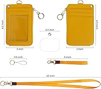 Vista 66 de Soporte de tarjetas de ID 2 en 1, cartera chica multiusos, correa de muñeca extraíble, cordón para cuello, ventana clara, 5 ranuras, para teléfono