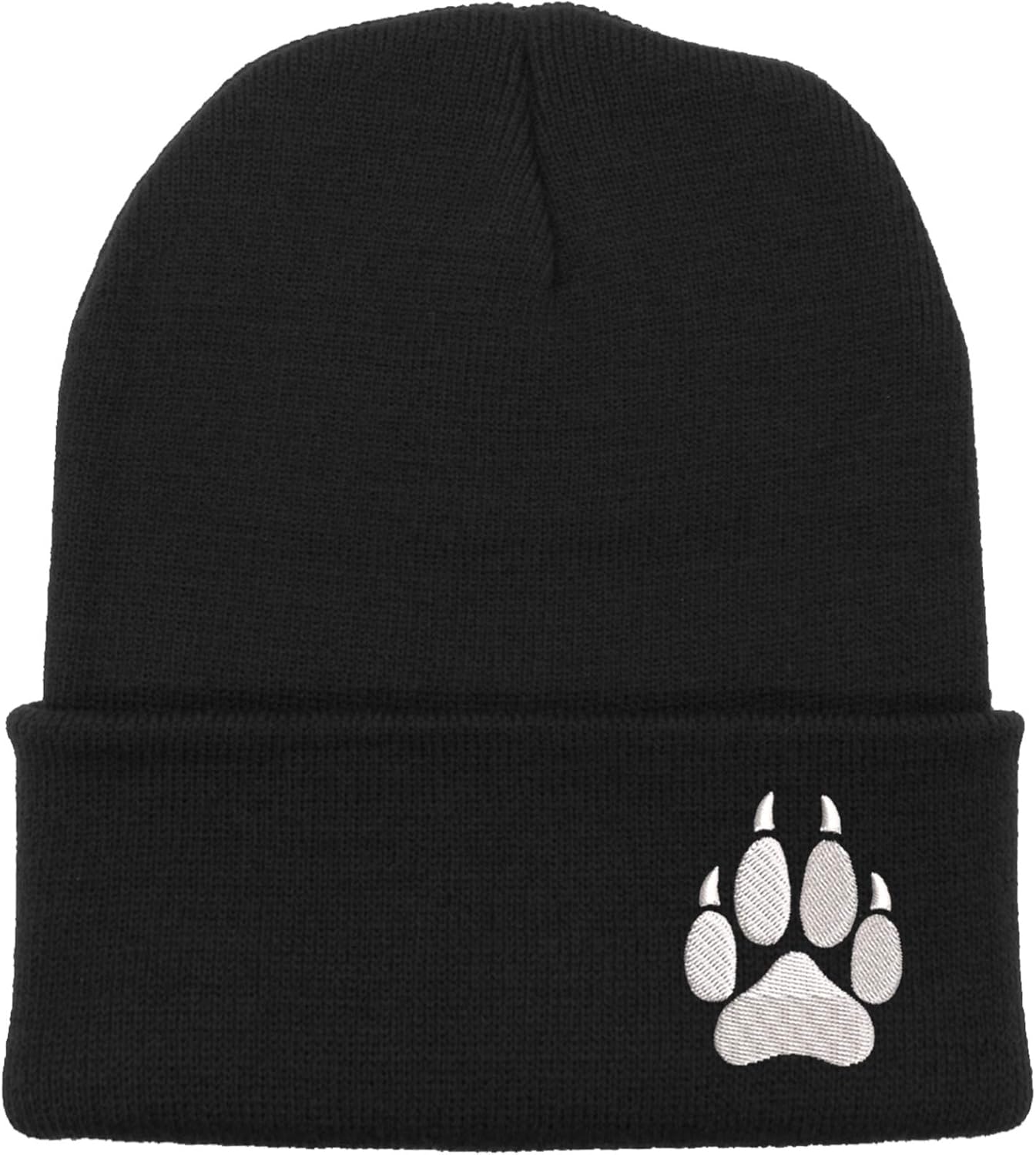 Embroidered Wolf Paw Thick and Warm Skull Cap Cuffed Beanie Men Women Kids