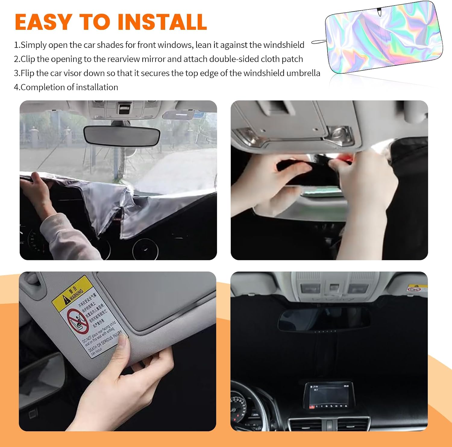 2026 300T Multicolor Car Windshield Sun Shade,Foldable Windshield Cover Sun Shade for Blocking Sunlight & Heat Insulation,59"x31" Upgraded Suns Blocker for Car Windshields
