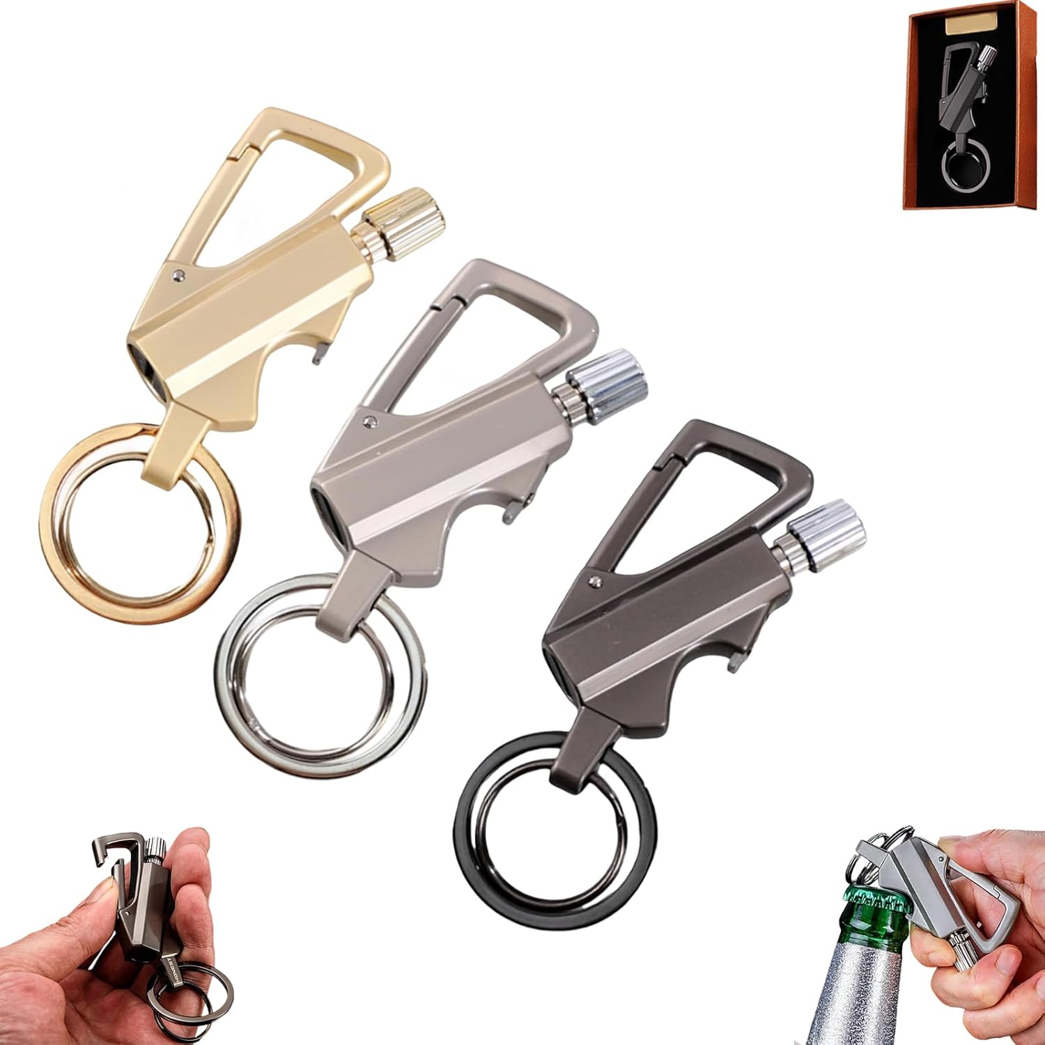 3 in 1 Infinity Lighter, Permanent Match Infinity Lighter with Multitool Keychain Bottle Opener, Car Keychain Kerosene Lighters Matches, Reusable Waterproof Windproof (All)