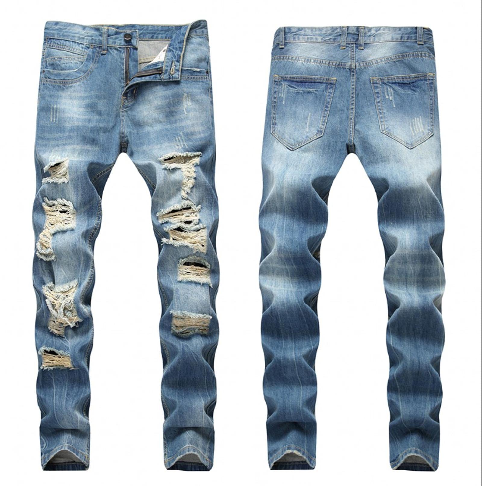 WQZYY&ASDCD Jeans Pantalon Männer Jeans Loch Zerrissene Stretch Destroyed Hip Hop Masculino Modedesign Herren Jean Slim Jeans Für Herrenhosen