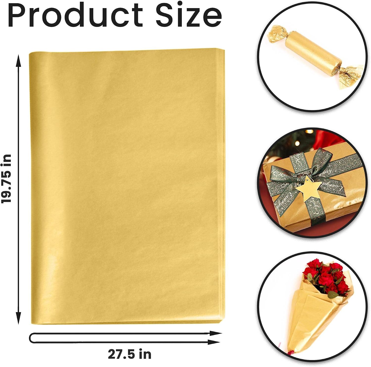 SANZIX Metallic Gold Tissue Paper for Gift Bags 60 Sheets 19.75" x 27.5"
