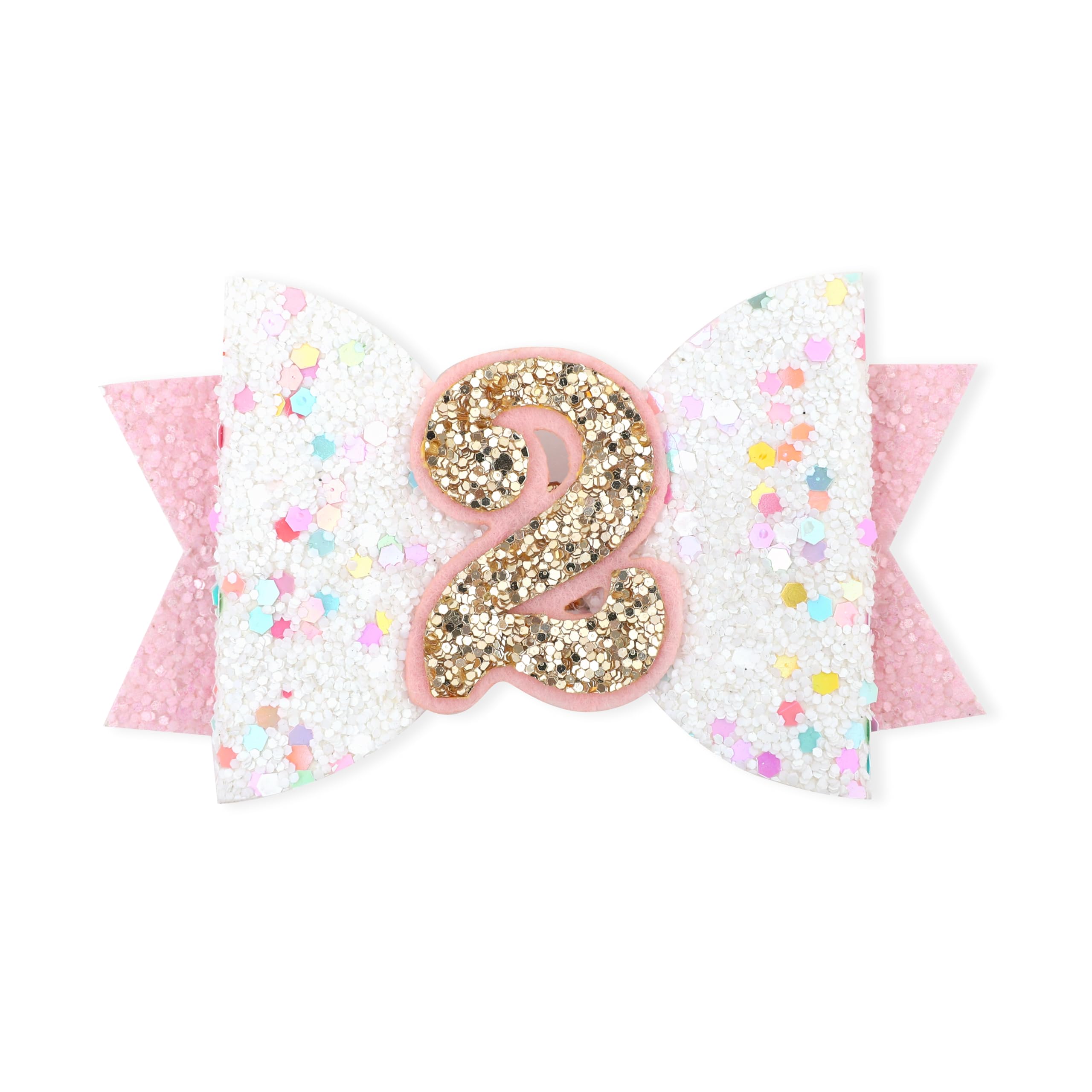 Jissoo Rainbow Confetti Girls Birthday Hairclip, Colorful Glitter Sprinkles Bow, 2nd Birthday Decoration Hair Clip