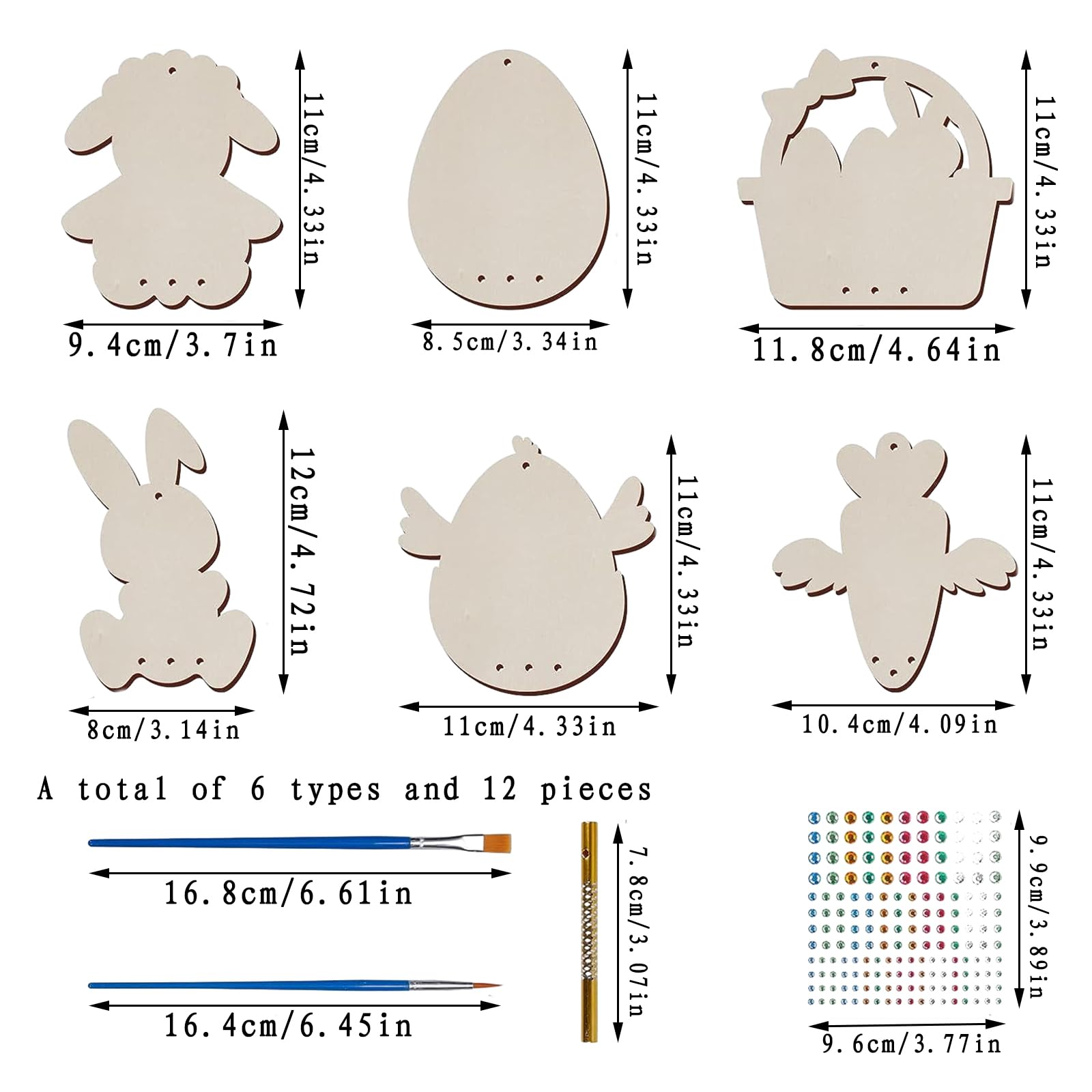12 Piece Easter Windchimes Crafts Kit DIY Wooden Bunny Wind Chime Chick Shapes Children Pendant Wind Chime 3D Painting Hanging Decoration Windchimes for Easter Spring Girls Boys Gift Party Activities - Image 2