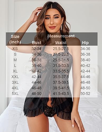 Miniatura 7 de Avidlove - Camisón de noche con escote halter, lencería de encaje para mujer, babydoll con parte delantera abierta, ropa de dormir, tallas de XS a