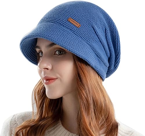 Gorro de punto con forro polar para mujer, con visera y visera para invierno, para clima frío