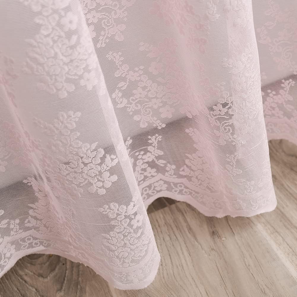 Pink Lace Shower Curtain - Vintage Shower Curtains with Attached Valance, Floral Lace Bath Curtains for Bathroom, Farmhouse Style Shabby Chic Bath Curtain Scalloped Edge, 72 x 72 Inch, 1 Panel