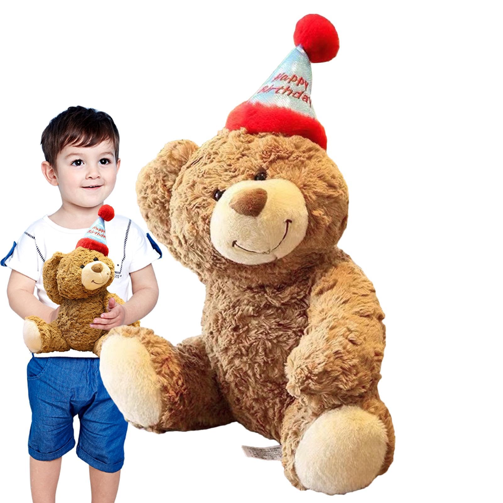 Oso de peluche, osos de peluche rellenos - Peluche de feliz cumpleaños 'oso de dibujos animados con sombrero 14,96 pulgadas, suave y simpático oso de peluche de compañía para niñas, cumpleaños, Na