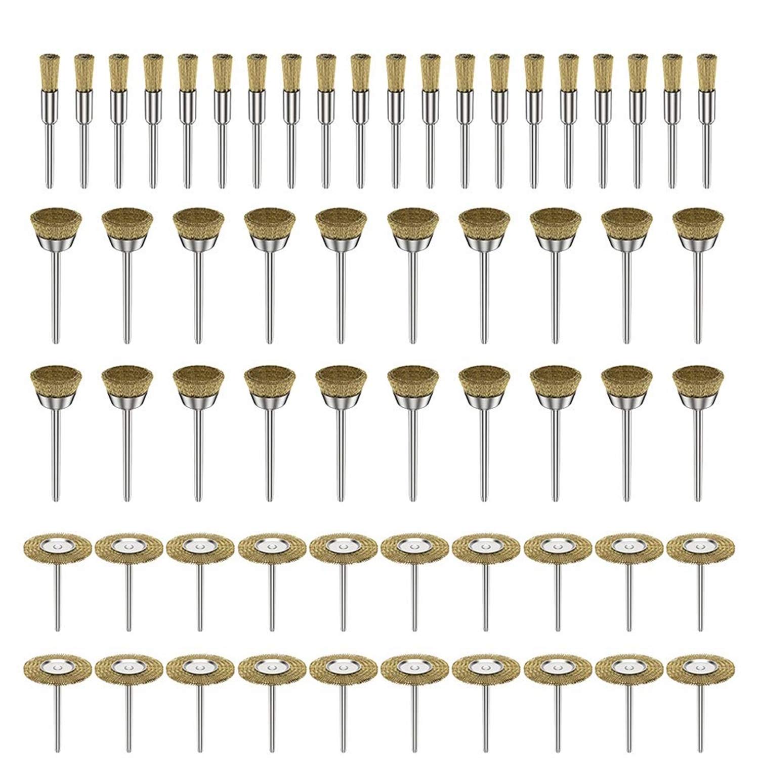 60 pcs latón cepillo de limpieza de cepillos de alambre taza ruedas Kit pulido Accesorio para Herramienta Rotativa de Dremel 3mm