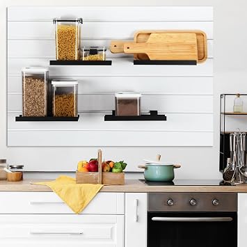 DoubleFill 10 Pcs Black Slatwall Shelves, 10x4.3 Inch Metal Slat Wall Shelf Accessories, Heavy Duty Retail Display Panel for Home Shoe Stores Boutiques Storage and Organization