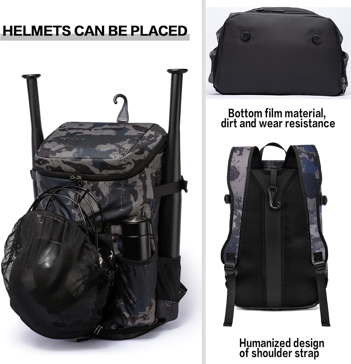 TUGUAN Baseball Backpack for Youth&Adults Sports Exercise Training Softball Soccer Coach Baseball Bat Equipment Backpack Bags Shoe Compartment with Hook for Helmet : Sports & Outdoors
