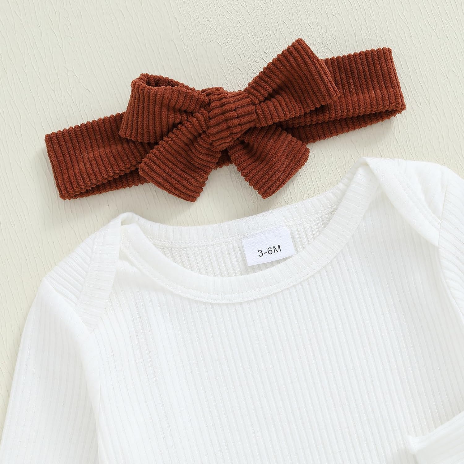 First Thanksgiving Baby Girl Outfit 無地 リブ編み 長袖 ロンパース + 【Blessed】 七面