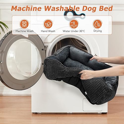 Miniatura 7 de MIXJOY Cama ortopédica rectangular lavable para perros pequeños, medianos y grandes, suave y relajante, cama duradera para cachorros, con parte
