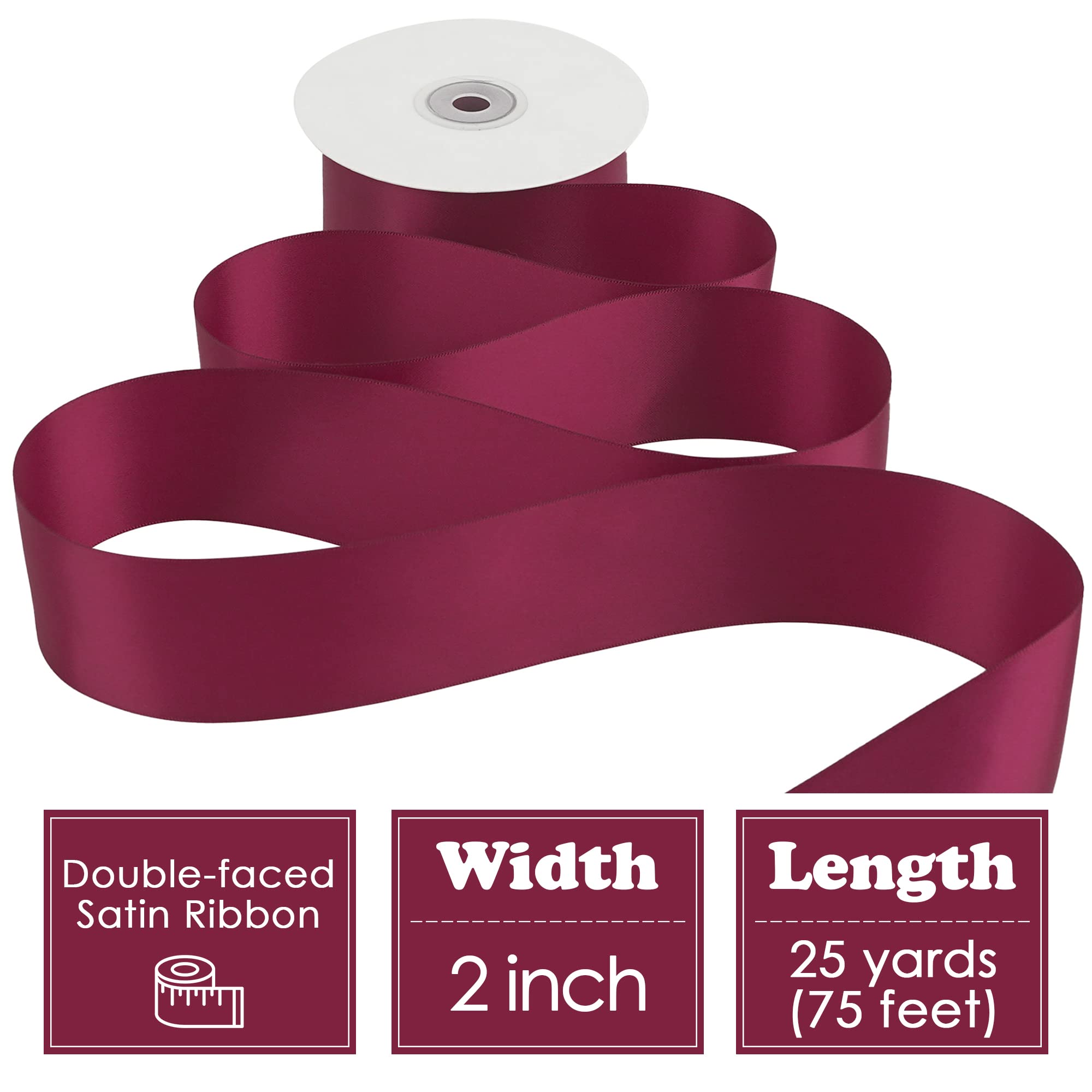 Double Faced Gift Wrapping Ribbon 100 Yards Maroon Double-Faced - 5/8 ...