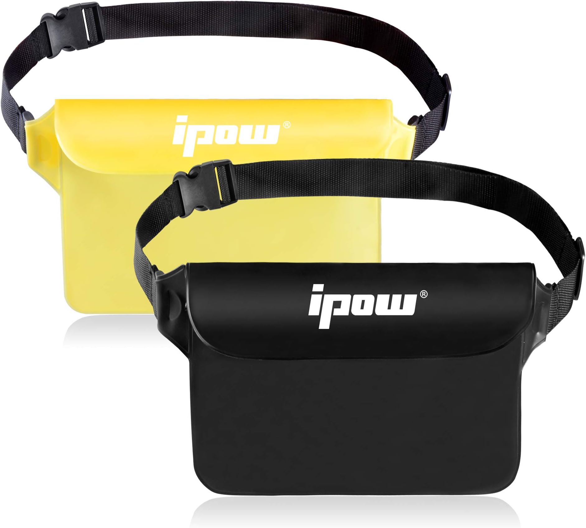 ipow Waterproof Pouch Bag Case with Adjustable Waist Strap [2 Pack] Transparent Screen Touchable for Beach, Swimming, Boating, Fishing, Hiking - Keep Your Phone and Valuables Safe and Dry