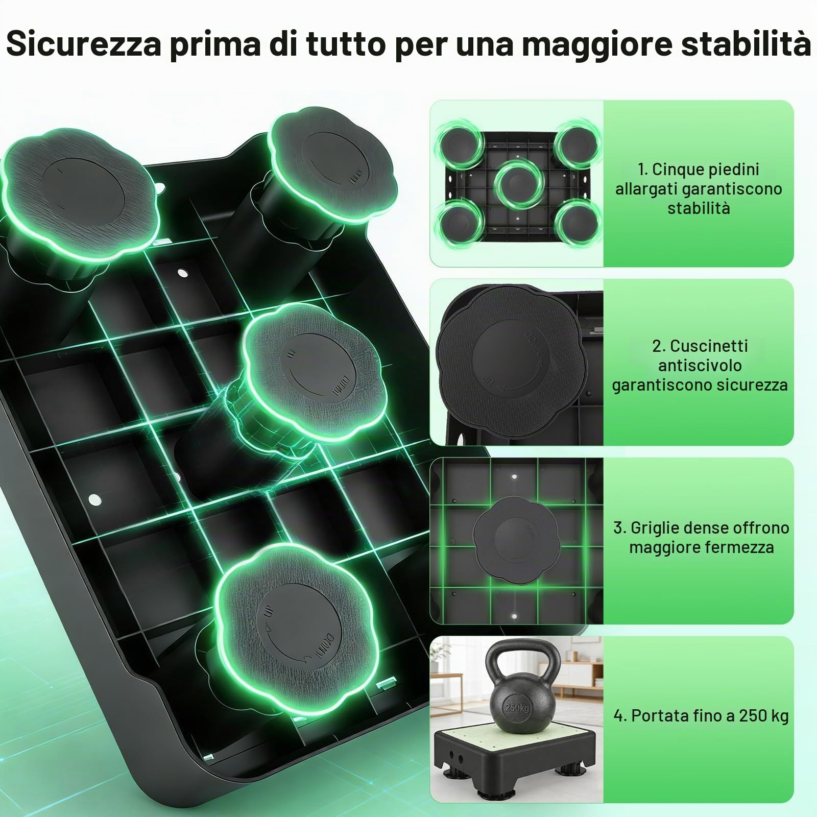 Sgabello di Supporto Mezzo Gradino, Gradino Antiscivolo per Anziani, max. 250 kg, 42 * 32 cm, sgabello per uso Interno ed Esterno per Anziani, Doccia, Vasca da Bagno, Auto