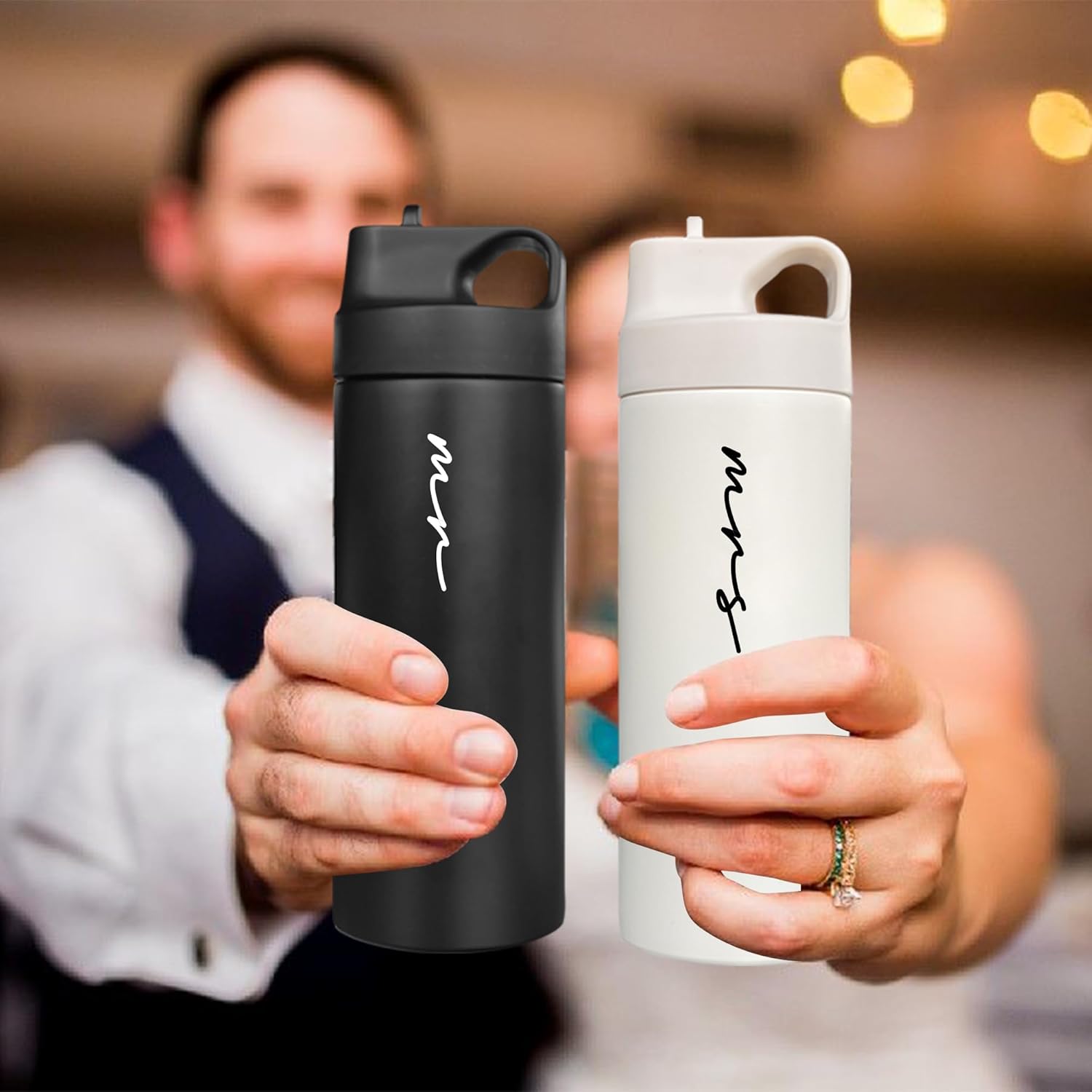 Mr and Mrs Cups, Wedding Gifts for Bride and Groom, His and Hers Engagement Present Husband and Wife, Honeymoon Travel Essentials for Couples - Image 8