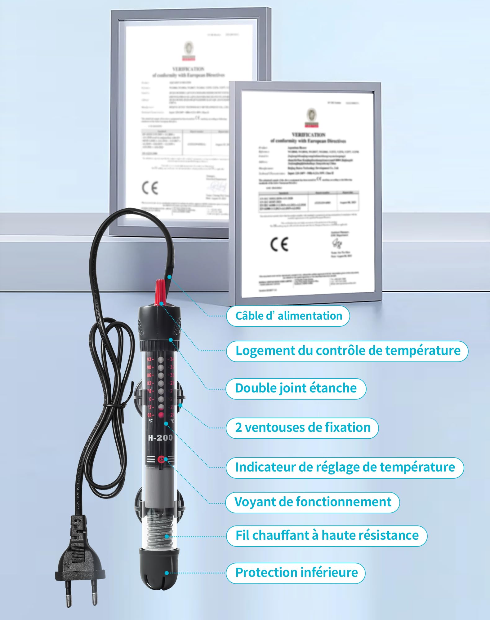 Chauffage Aquarium 25W pour 10L 20L 30L Chauffage pour Aquarium avec réglage 20–34°C