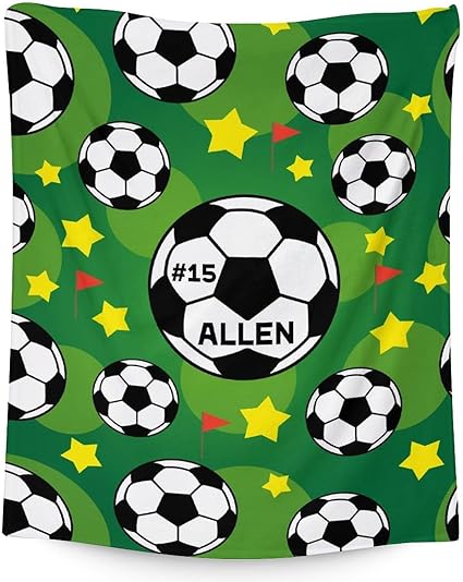 Mercuryelf Custom Soccer Blanket Gifts, 60"x80" Personalized Football Throw Blanket for Boys Mens, Cozy Lightweight Fleece Plush for Sofa Bed Room Decor
