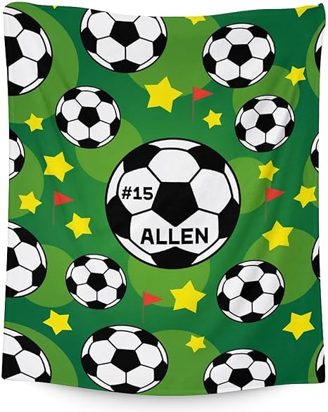 Mercuryelf Custom Soccer Blanket Gifts, 60"x80" Personalized Football Throw Blanket for Boys Mens, Cozy Lightweight Fleece Plush for Sofa Bed Room Decor