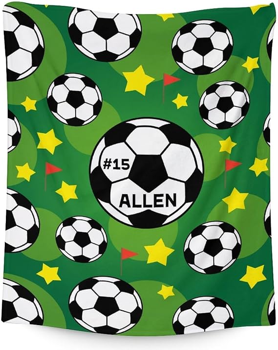 Mercuryelf Custom Soccer Blanket Gifts, 60"x80" Personalized Football Throw Blanket for Boys Mens, Cozy Lightweight Fleece Plush for Sofa Bed Room Decor