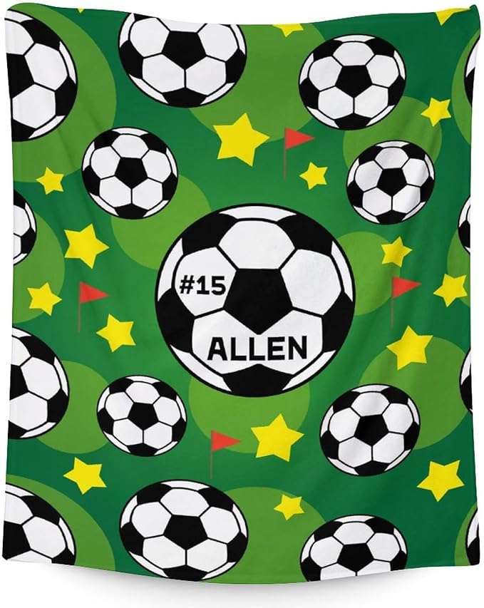 Mercuryelf Custom Soccer Blanket Gifts, 60"x80" Personalized Football Throw Blanket for Boys Mens, Cozy Lightweight Fleece Plush for Sofa Bed Room Decor
