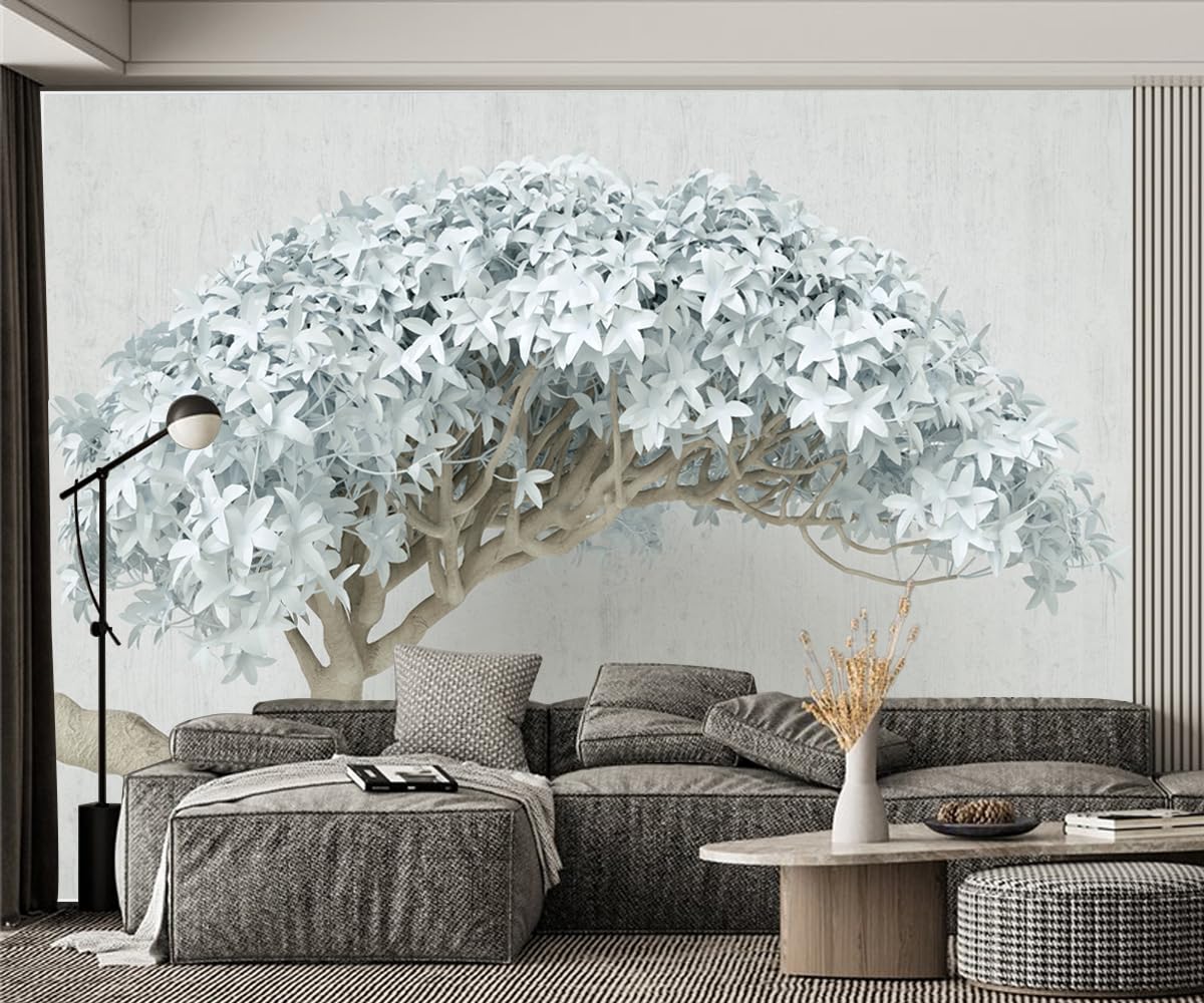 3D Panoramic Silk Wallpaper 300 x 210 cm Large Blue Tree Large Wall Plants Modern Minimalist for Living Room Adult Kids Room Decoration - Image 2