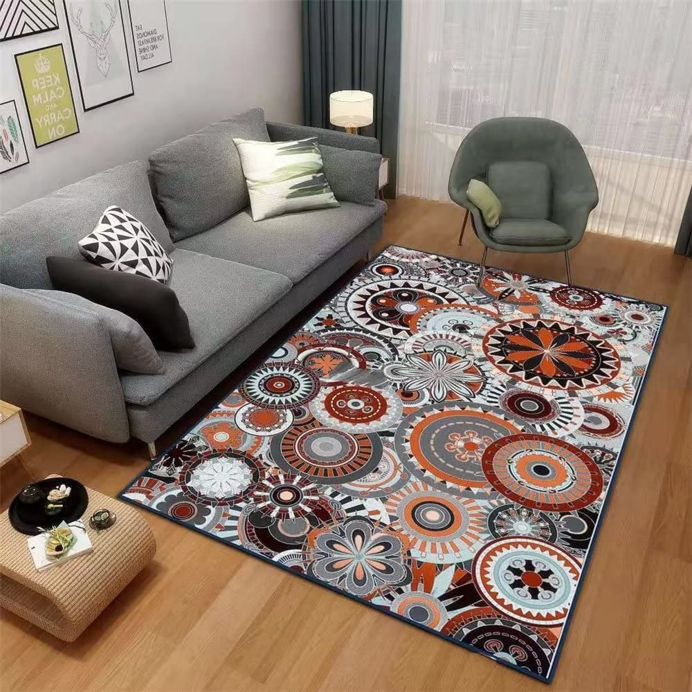 Tapis de chambre adulte rétro orange et géométrique pour salon élégant 120x180cm