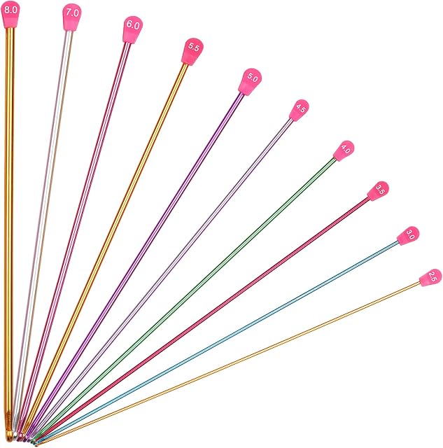 Aeelike Tunisian Crochet Hooks Set 35cm Long, Extra Long Lightweight Afghan Crochet Hooks for Arthritic Hands, 10 Aluminium Tunisian Crochet Needles 2.5-8mm, Coloured Crochet Hooks Sets for Beginners
