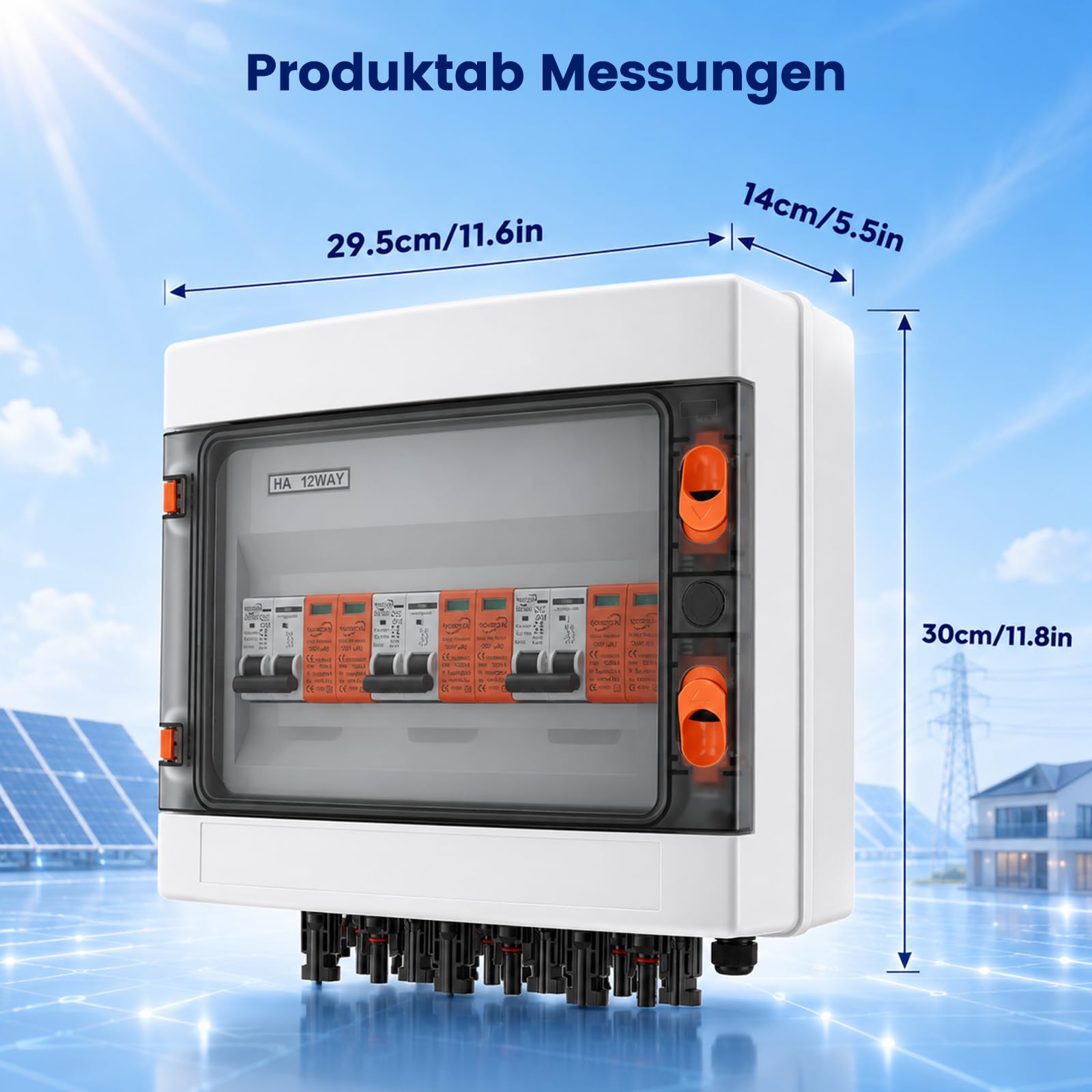 Überspannungsschutz PV, 3 Strings Solar Anschlusskasten, 40A/DC1000V Blitzschutz Leitungsschutzschalter, Solar PV Anschlusskasten IP65 Wasserdicht, für PV Anlage, 3 in 3 out