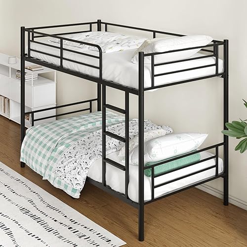 Miniatura 6 de Litera individual sobre individual, litera para niños, adolescentes y adultos con escaleras y barandilla, listones de metal resistentes Literas