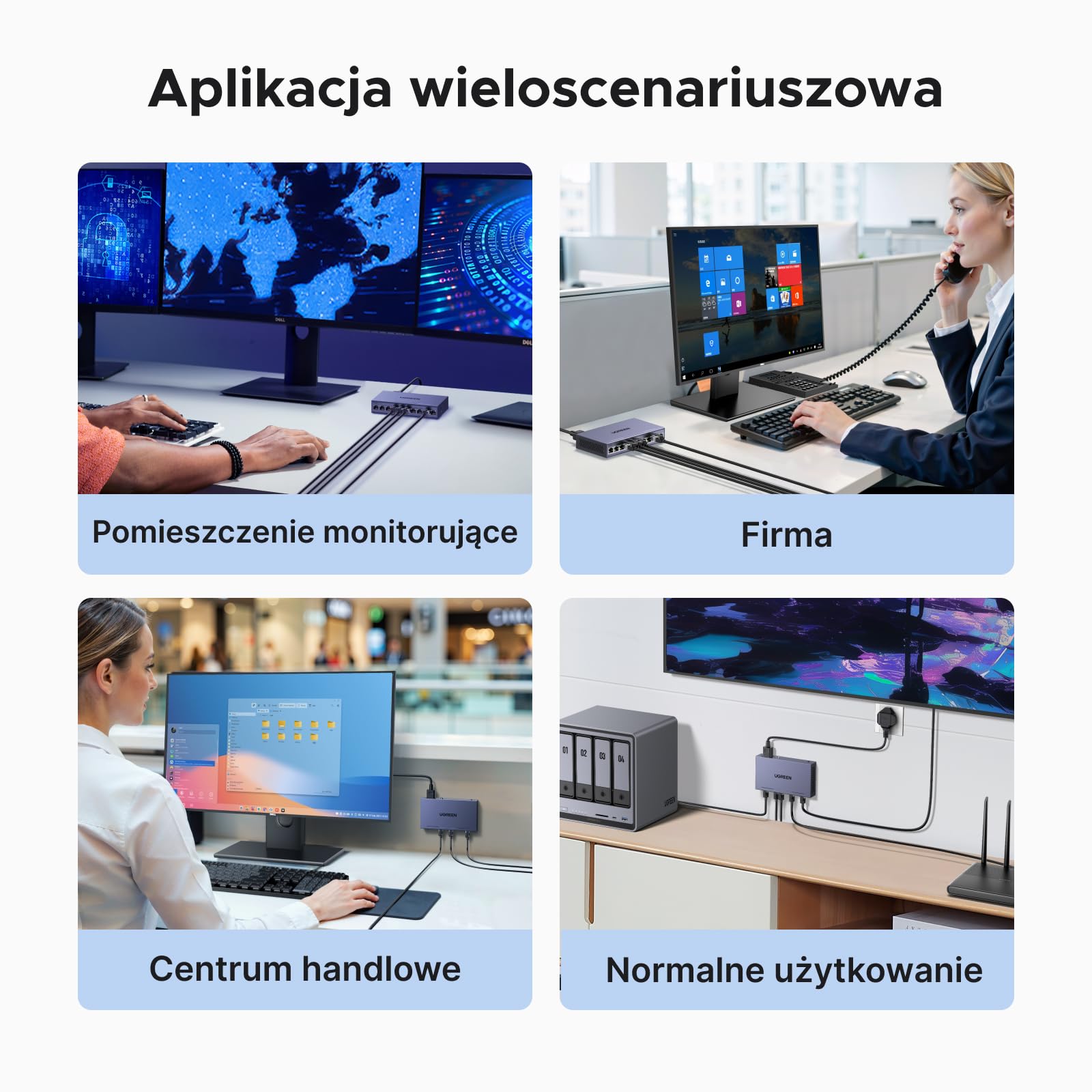 UGREEN Przełącznik sieciowy Gigabit PoE LAN z 10 portami, 8 przełącznikami PoE + 2 portami Gigabit Uplink,przełącznik sieciowy idealny do rejestratorów NVR, kamer IP，Niezarządzane