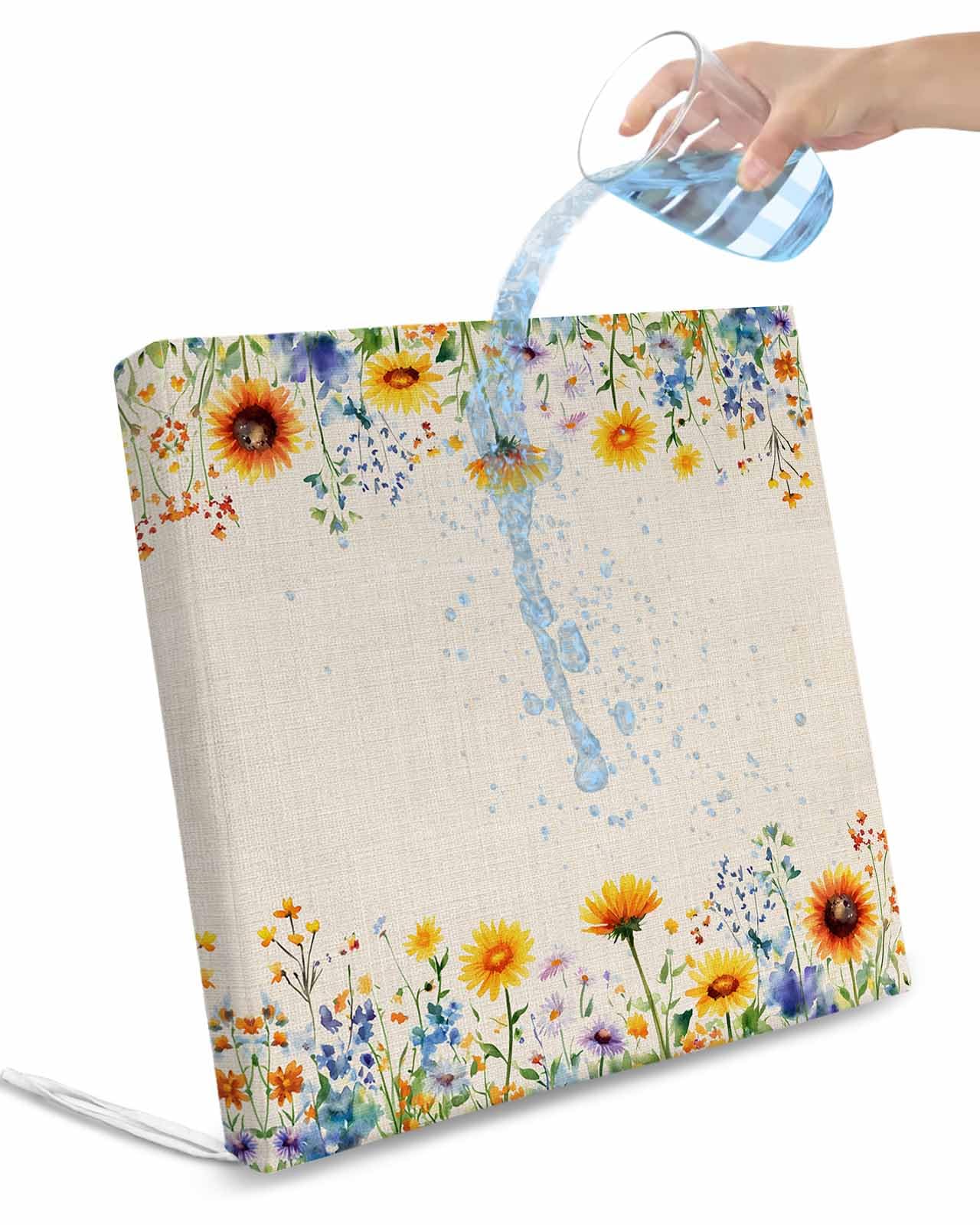 2 Pack Colorful Spring Floral Waterproof Cushion Covers with Ties, Outdoor Patio Chaise Lounge Chair Seat Cushion Slip Covers Replacement(Only Cover) Summer Botanical Pastoral 22