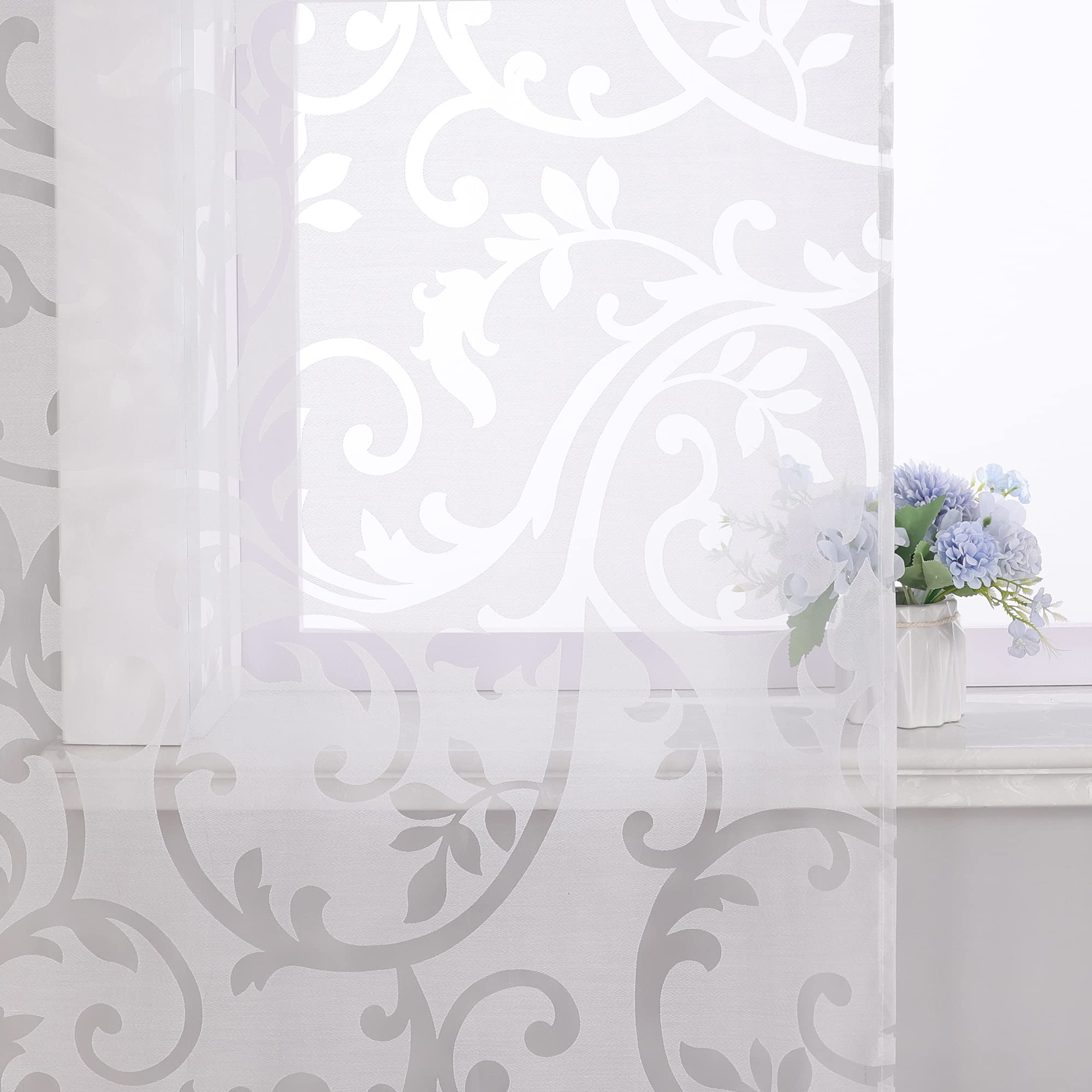 Schiebegardinen mit Klettband 2er Set Gardinenschal Ausbrenner Design Transparente Schiebevorhang Modern Fensterschal BxH 57x245cm Weiß