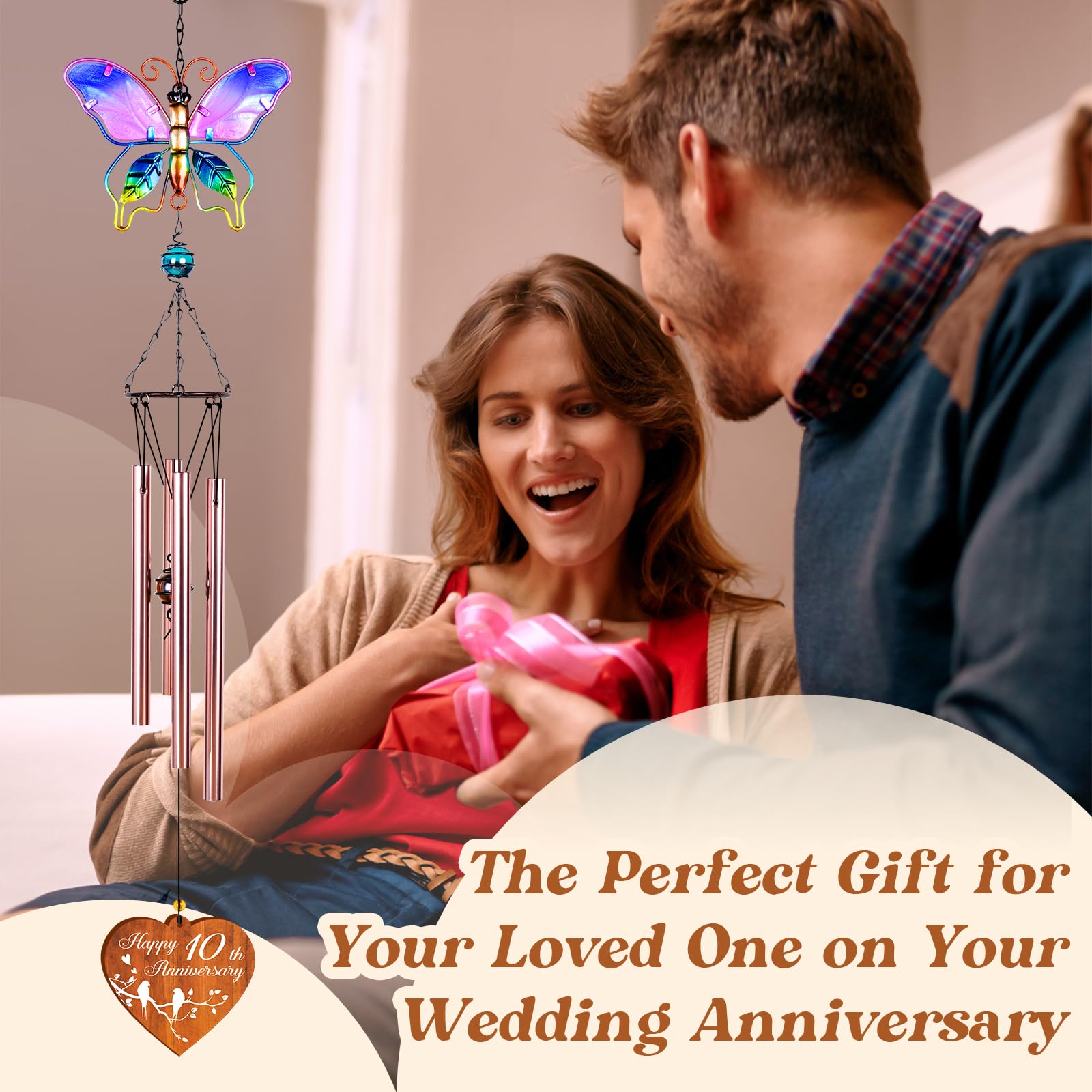 10th Wedding Anniversary Unique Gifts, 10 Year Wedding Anniversary Blissful Gifts for Couple, 10 Year Anniversary Romantic Gifts for Him Her, 10th Anniversary Elegant Gift, Wind Chimes - Image 2