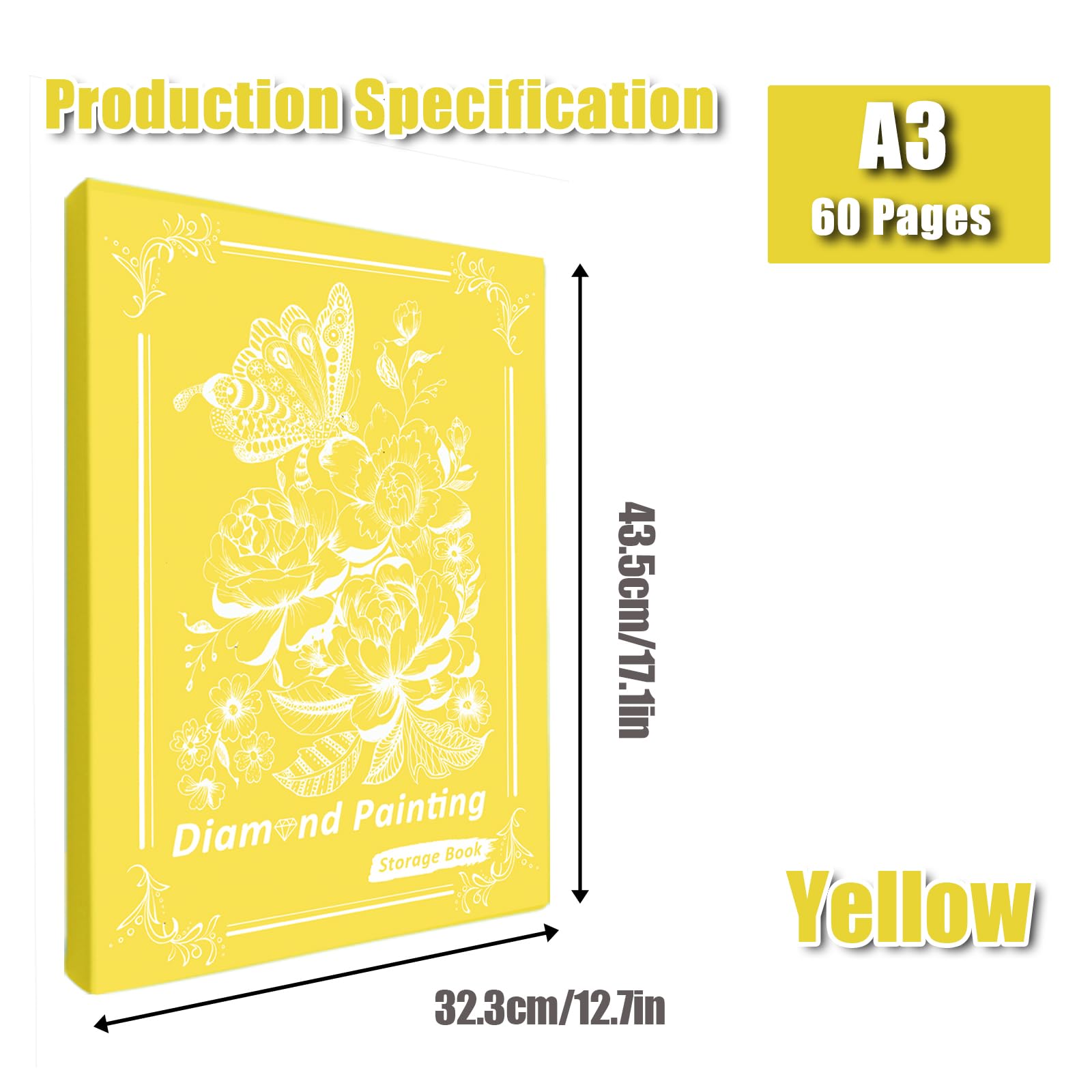 MUFEKUM Diamond Art Portfolio, A3 Diamond Painting Folder With 60 Sheets, Storage Book for Finish Work Portfolios (Yellow) - Image 2
