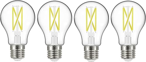 Satco S12436 A19 - Paquete económico de 4 bombillas LED, reemplazo de 75 W, 2700 K, transparente, paquete de 4