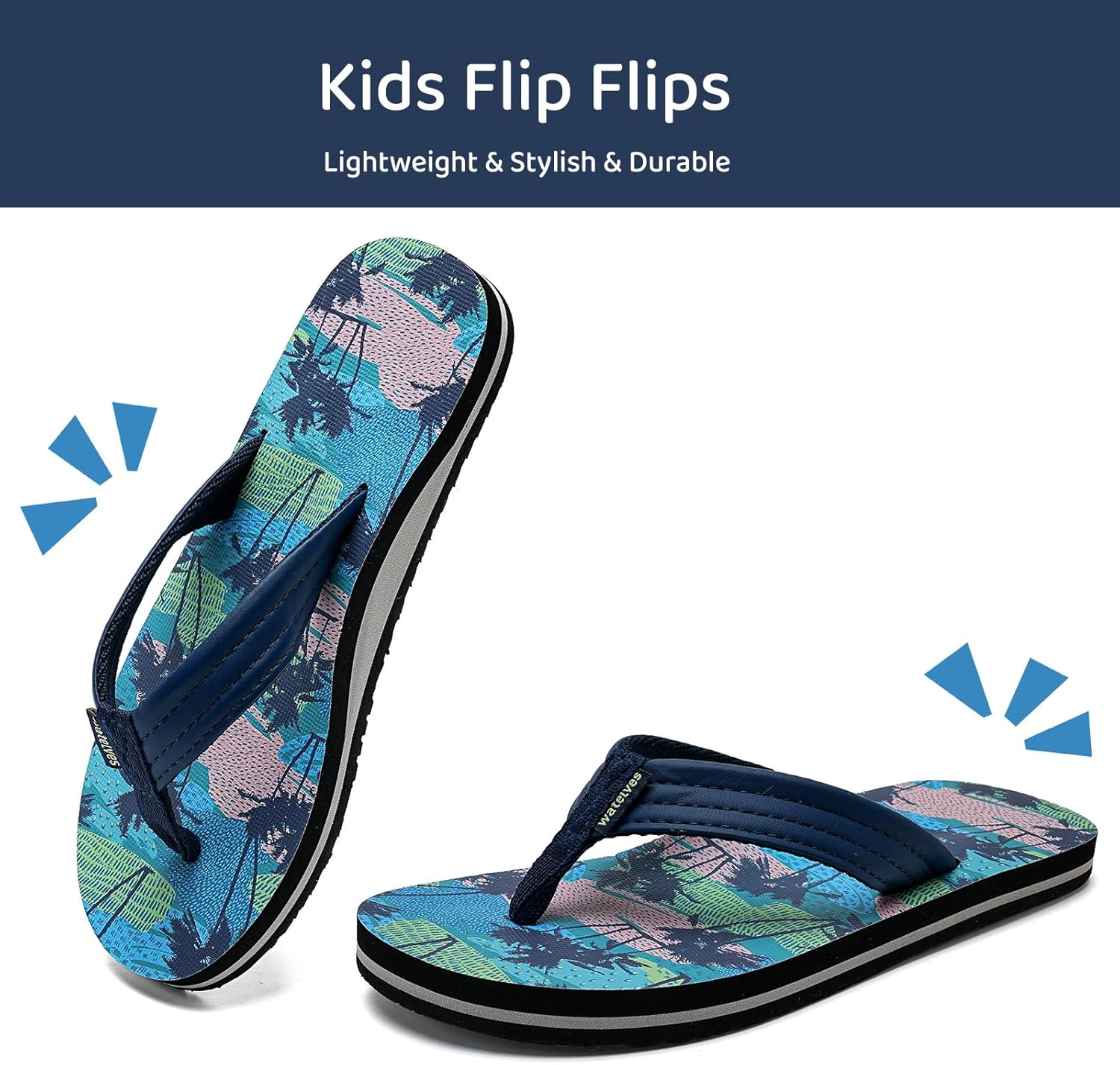 WateLves Kids Flip Flops Boys Girls Sandals Youth Big Kid Summer Slip on Thong Slide Sandals for Beach Pool Shower Little/Big Kid - Image 2