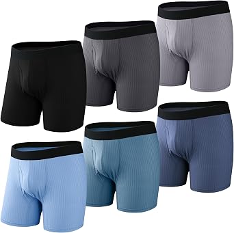 Mens 3/6 Pcs Performance Boxer Brief with Fly, Soft Tagless Moisture-wicking Mens Stripe Underwear Multipack