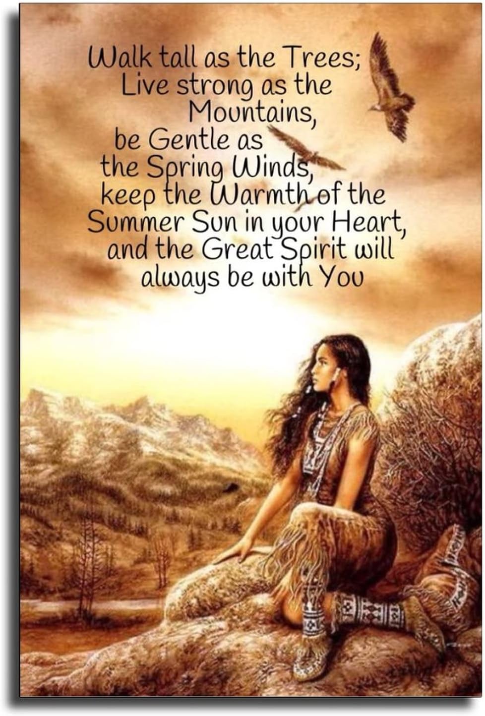 XLPOP Native American Indian Women Spiritual Quotes Canvas Art Posters Wall Art Pictures Print Modern Family Bedroom Decor UnFramed,16x24inch(40x60cm)