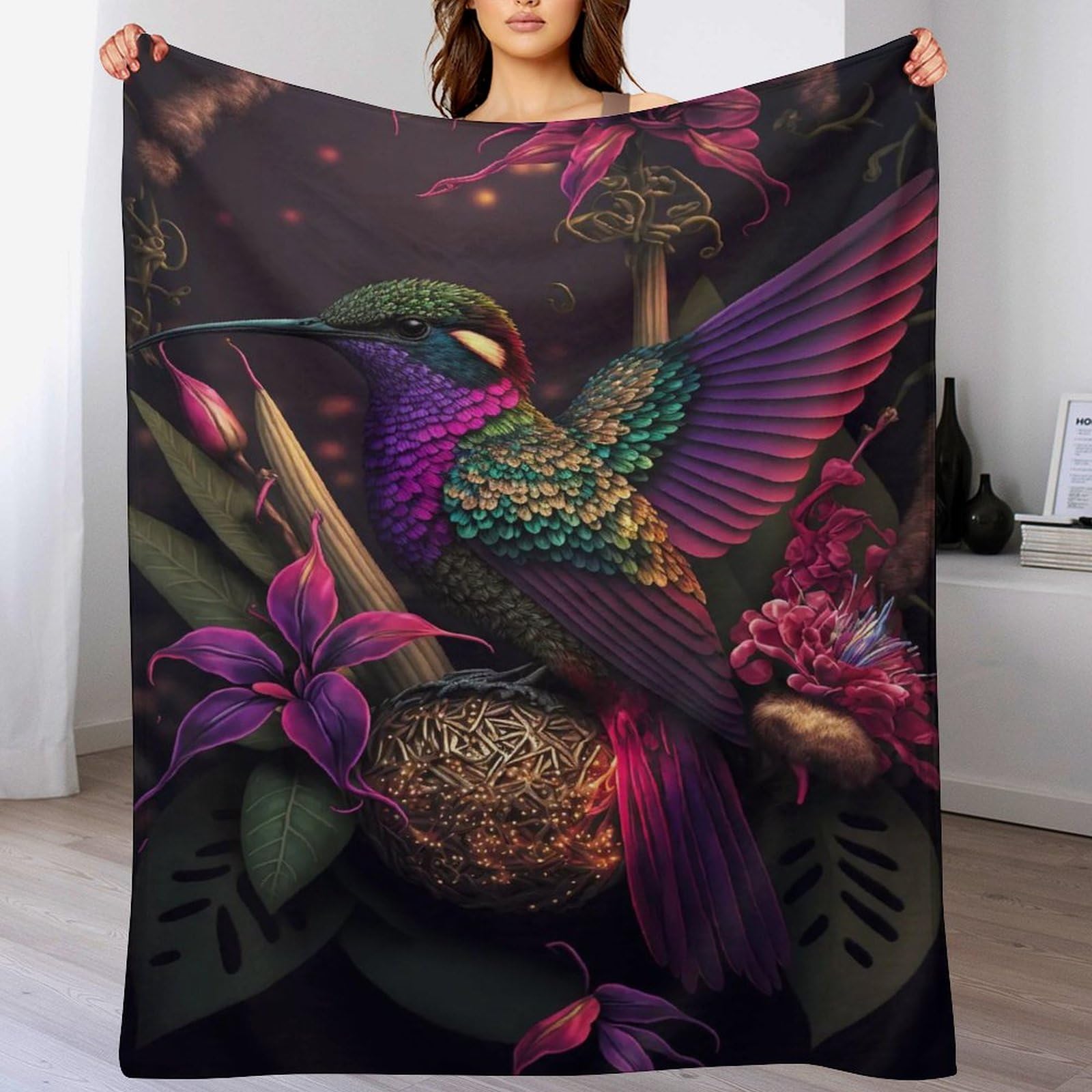 Manta de colibrí de microfibra supersuave para tardes de sofá y lectura en la cama